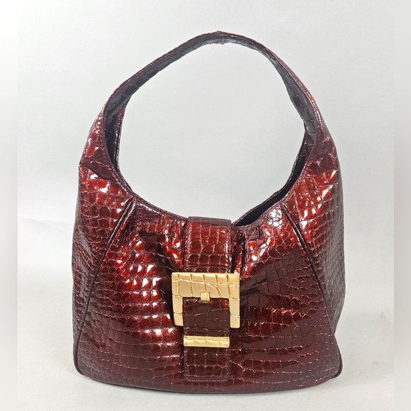 Michael Kors burgundy embossed patent leather shoulder bag - Picture 1 of 13